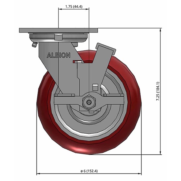 Side view drawing of caster with dimensions